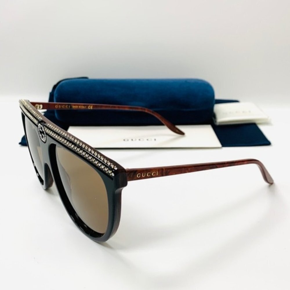 NWT Gucci GG0732S-005 Black Brown 61mm Sunglasses - Picture 11 of 16